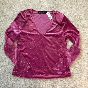 New York & Company Fushia Velour Top with Silver Embellishments. Size medium.